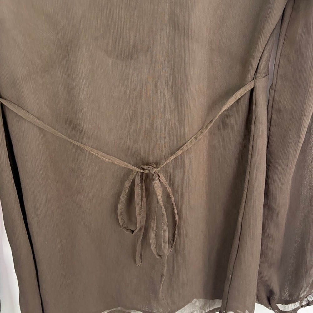 Y2K Babydoll Blouse Loft Sheer Long Sleeve Brown V-neck Fairycore Top Size 6 - Picture 7 of 8